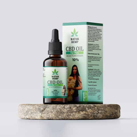 NATUR HEMP, ULEI CBD 10% ORGANIC PENTRU ANIMALE PESTE 10 KG, 10 ML